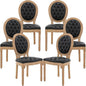 Vintage French Dining Chairs Set of 6, Round Back PU Leather Upholstered Side Chairs with Nailhead Trim and Solid Wood Frame, Sillas de Comedor for Dining Room & Kitchen, Black