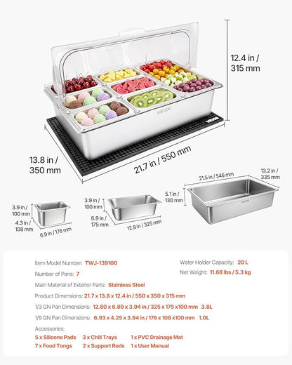 VEVOR Countertop Food Serving Display Container, Stainless Steel Food Salad - Image 7