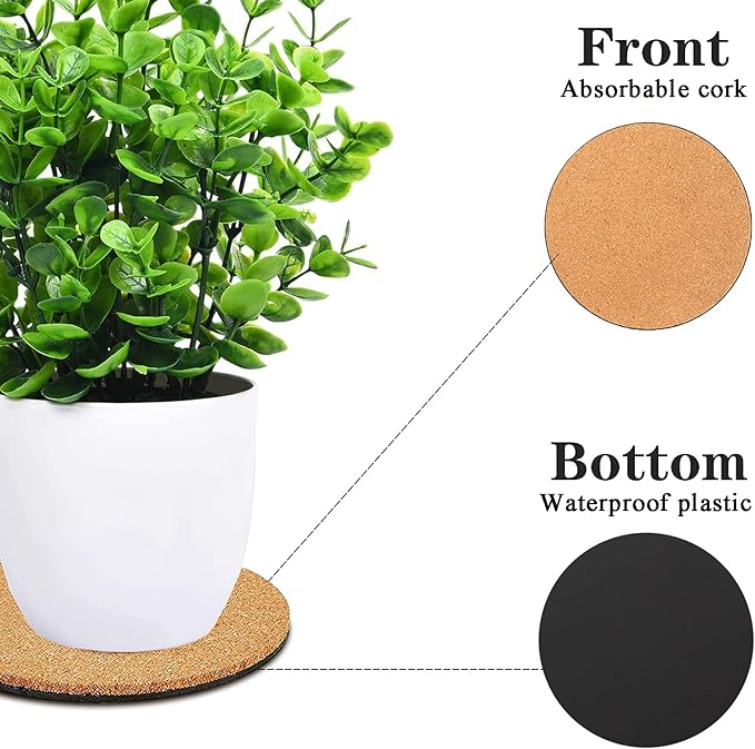 6 Pieces Cork Plant Coasters, 6 Inch Cork Plant Mats, Cork Coaster for Planters, Plant Coasters for House Plants Indoors (Nude & Black)