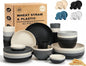 40 Piece Plates and Bowls Sets for 8, Unbreakable Wheat Straw Dinnerware Sets by BUSOKIP