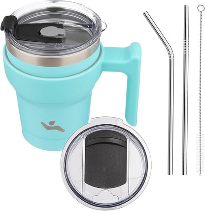 Konokyo 10 oz Tumbler with Handle and Straw, Insulated Travel Mug | Turquoise; by Konokyo