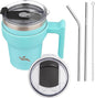 Konokyo 10 oz Tumbler with Handle and Straw, Insulated Travel Mug | Turquoise; by Konokyo