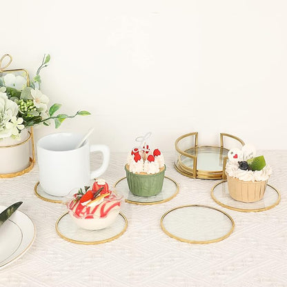 JUXYES Set of 8 Gold Brass Clear Glass Round Coaster - Image 7