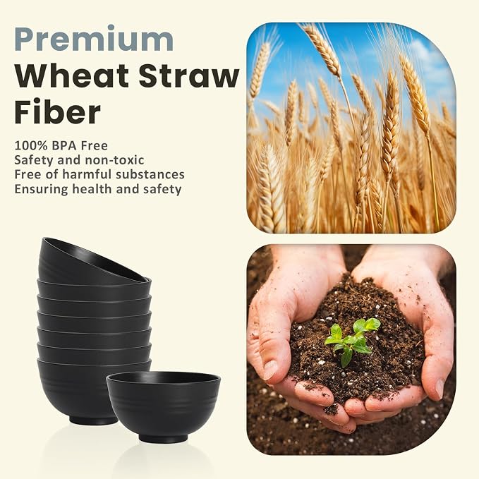Wheat Straw Small Bowl Set of 8, Unbreakable Dessert Bowl - 10 OZ - Image 3