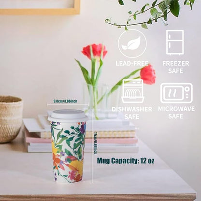 Floral Travel Coffee Mug 12 Ounce Flower Tumbler - Image 2