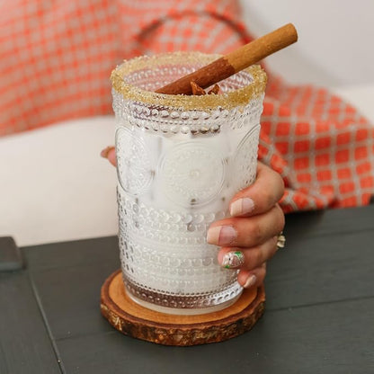 Hobnail Beaded Floral Clear Drinking Glasses Set of 6, Vintage Glassware Set by - Image 2