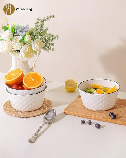 Yeacccng Ceramic Soup Bowls Set of 6, 30 Oz White Cereal Bowls, 6 inch Small - Image 4