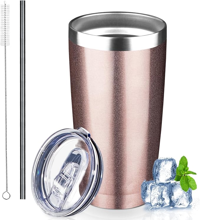20 oz Tumbler with Lids and Straws, Stainless Steel Insulated Coffee Tumbler by GUDEMAO