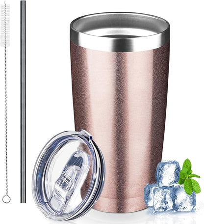 20 oz Tumbler with Lids and Straws, Stainless Steel Insulated Coffee Tumbler by GUDEMAO