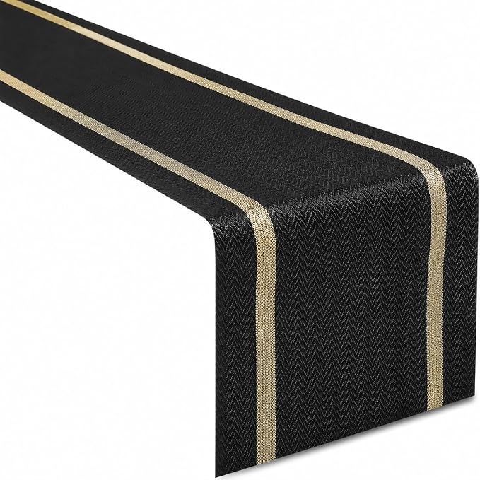 FAVE Woven Vinyl Table Runner Black Table Runner Woven by FAVE