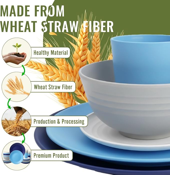 Dinnerware Set 40 PCS Wheat Straw Dishes Set - Image 9