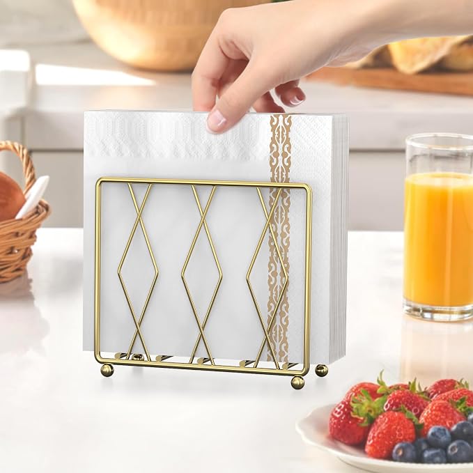 Gold Metal Napkin Holder for Table | Modern Upright Dispenser for Paper Napkins - Image 6