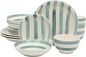 Gibson Home Kenwood Shores 16 Piece Dinnerware Set, Blue Striped, Hand-Painted Stoneware Dishes, Plates and Bowls, Service for 4, Microwave & Dishwasher Safe