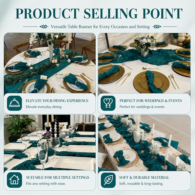2 Pack Teal Cheesecloth Table Runner 17x108 Inch Boho Rustic Semi Sheer Gauze - Image 7