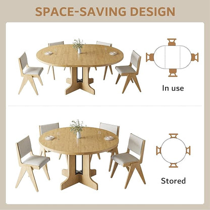 iPormis 59" Round Extendable Dining Table for 4-6, Modern Kitchen Table with Heavy Duty Pedestal Base & Wooden Top, Oval Dining Room Table for Dining Living Room, Easy Assembly, Oak