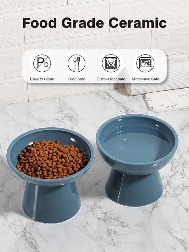 LoeJan Elevated Cat Food and Water Bowls Set, Extra Wide and Raised Ceramic - Image 6