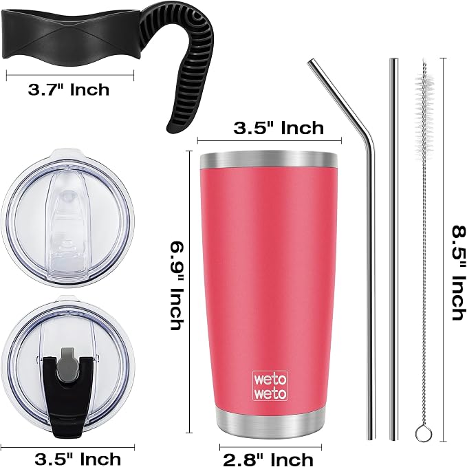 WETOWETO 20oz Tumbler with 2 lids and 2 straws, Stainless Steel Vacuum - Image 4