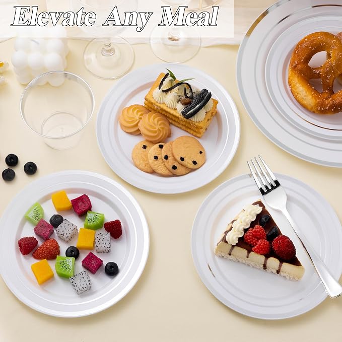 BESTSTAR 200PCS Silver Plastic Plates Set | 100 10.25 inch Dinner Plates and - Image 6