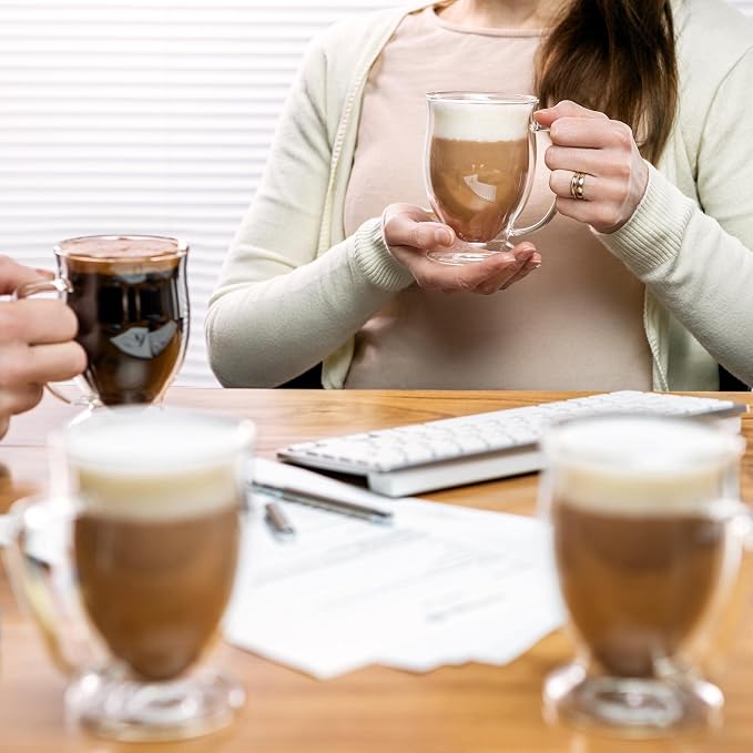 Kitchen Kite Double Wall Glass Coffee Mugs 11oz Set of 4, Insulated - Image 6
