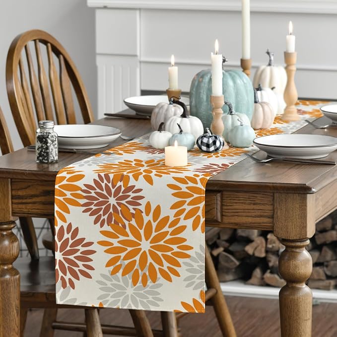 Artoid Mode Orange Dahlia Fall Table Runner 13x36 Inch | Seasonal Autumn - Image 3