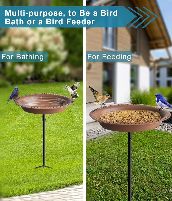 Koutemie Bird Bath for Outside 1-¼ Gallon Detachable, Deep Brown, 29 Inch | - Image 6