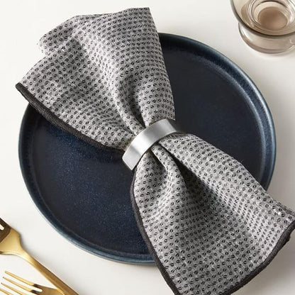 Cuff Brushed Silver Napkin Rings Set of 4, Modernist Napkin Ring Holder for Wedding, Banquet, Metallic Adornment for Table Settings, Glossy Serviette Buckles Decor (Semicircle - Silver)