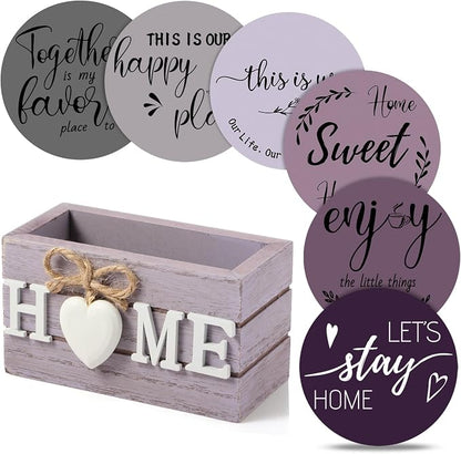 Queekay Coasters Set of 6 House Warming Gifts New Home Wooden Farmhouse Drink by Queekay