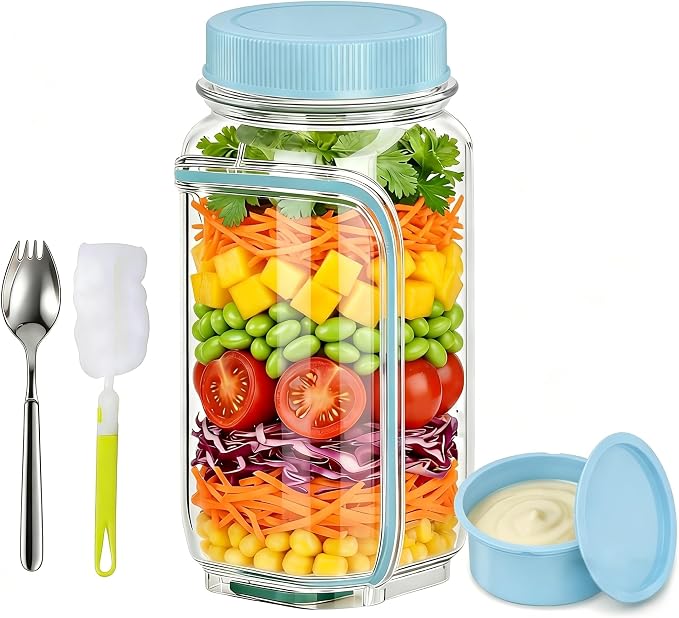 35oz Side Opening Mason Salad Jar | 1000ml Leakproof Portable Salad Container - Image 7