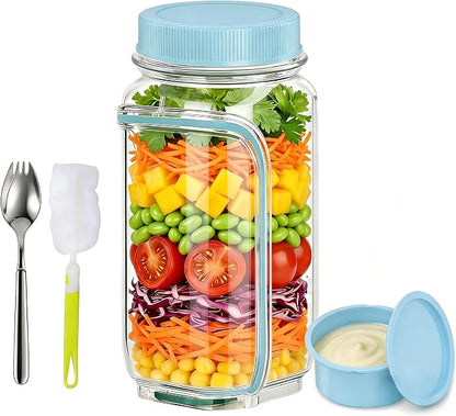 35oz Side Opening Mason Salad Jar | 1000ml Leakproof Portable Salad Container - Image 7