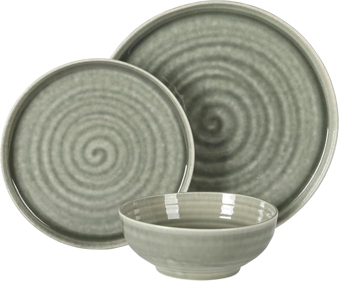 Gibson Elite Eclipse Swirls Plates and Bowls Sets, 12-Piece Stoneware - Image 8
