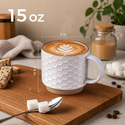 GBhome 15 OZ Stackable Coffee Mugs Set of 4, Ceramic Coffee Cups Set | 4 - Image 3