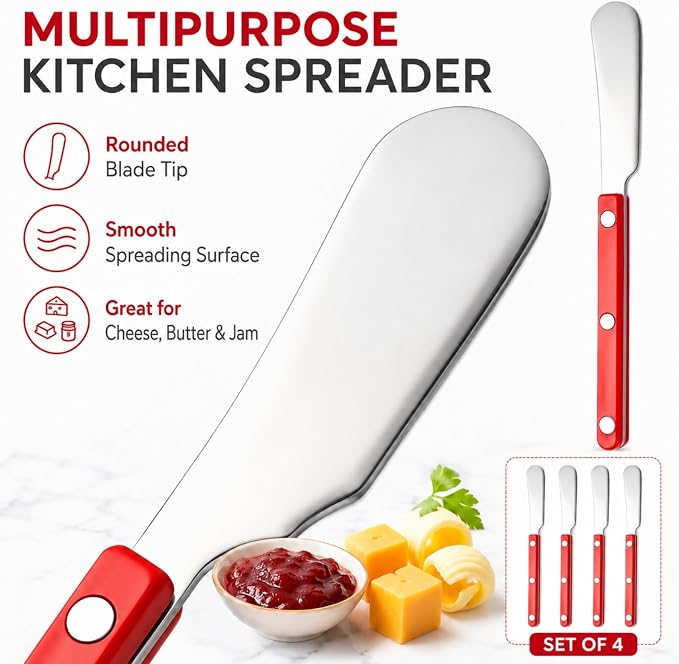 4PCS Stainless Steel Butter Knives Set: 6.3 Inch Cheese Spreader 304 Stainless - Image 3