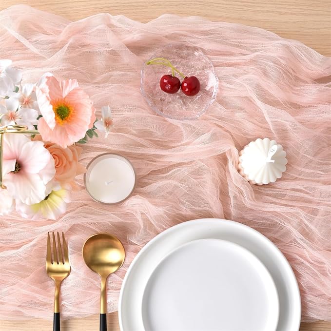Peach Cheesecloth Table Runner Cheese Cloth Wedding Birthday Party Decor | 10Ft - Image 3