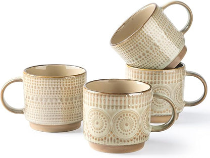 GBhome 16 oz Coffee Mugs Set of 4, Stackable Ceramic Coffee Cups Set | Modern by GBhome