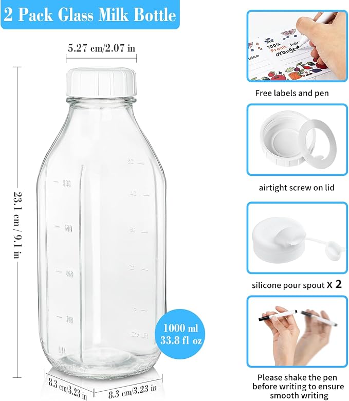 Syntic 2 Pack 32 Oz Glass Milk Bottles - Image 2