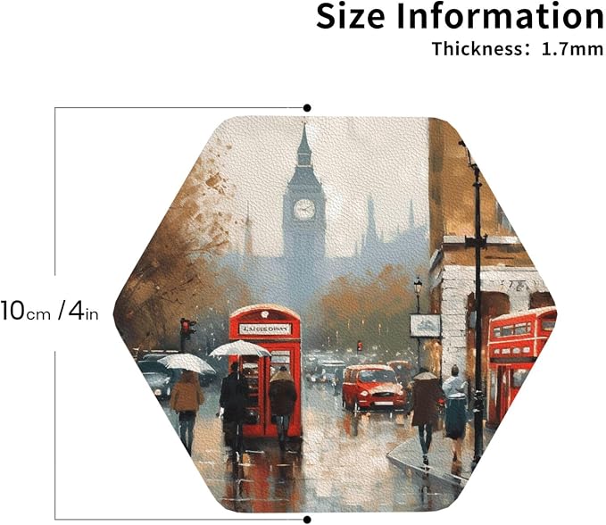 4Pcs Leather Coaster for Drinks London Impression Cup Coasters Aesthetic Drink - Image 2