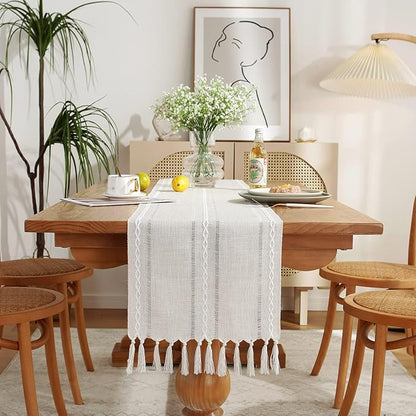 Wracra Rustic Linen Table Runner, Ivory Table Runners 72 inches Long | Raised by Wracra