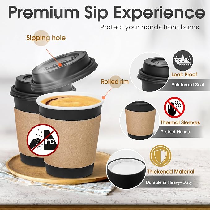Ginkgo 100 Pack 8 oz Disposable Coffee Cups - Image 3