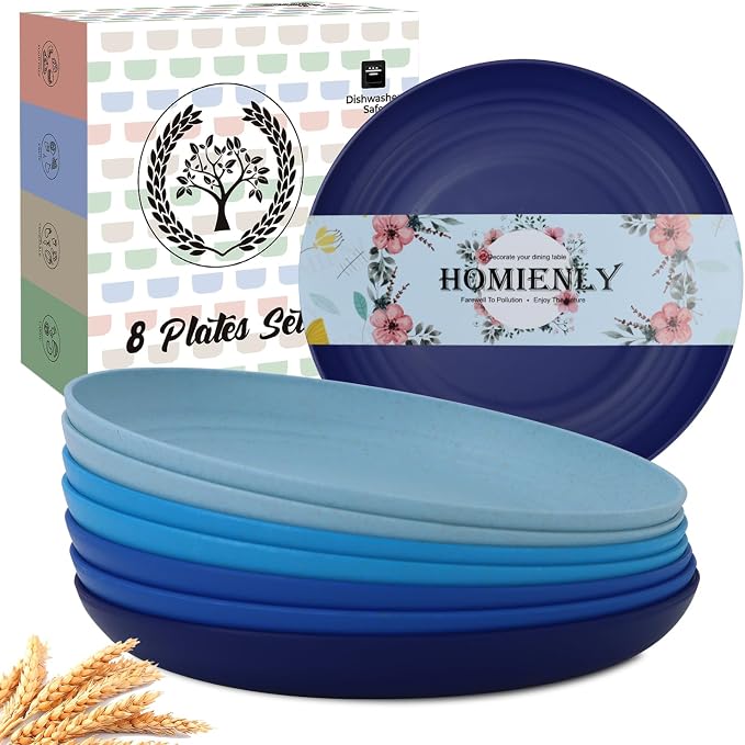 Salad Plates 10 Inch Unbreakable Wheat Straw Plates Dinner Plates Set of 8 by HOMIENLY