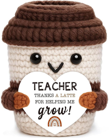 Teacher Gift for Women Men, Appreciation Gift Positive Crochet Coffee Cup | by OCCdesign
