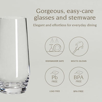 over&back 12oz Traditional Glassware - Set of 4 Classic Stemless Drinking Glasses for Parties, Get-togethers, and More - Mouth-Blown - Wine Cups for Kitchen and Dining Room - Clear
