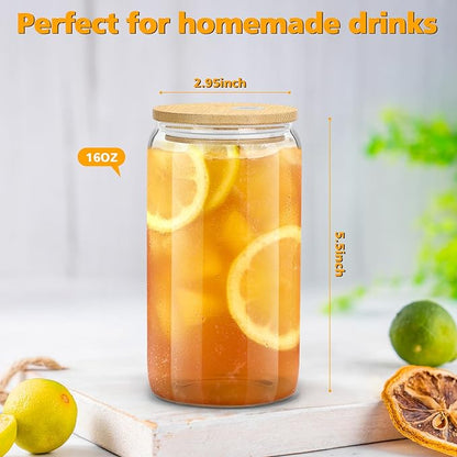 sungwoo 4PCS Glass Cups with Bamboo Lids and Straws, 16OZ Ice Coffee Cup - Image 5
