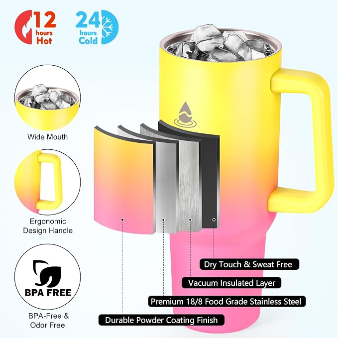 40 oz Tumbler with Handle and Straw or Convert to 40 oz Insulated Water Bottle - Image 3