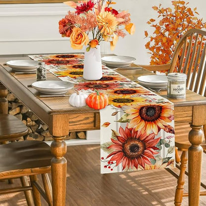RABUSOFA Fall Table Runner 13x108 Inch Sunflower Fall Decor - Image 3