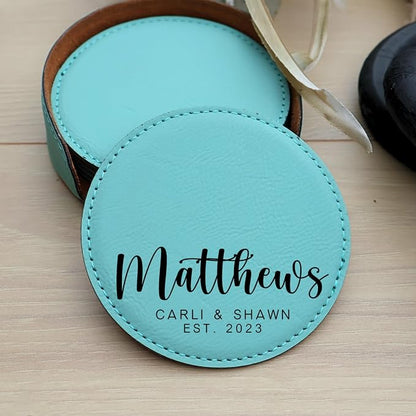 Custom Round Engraved Coasters, Personalized Leather Coaster, Laser Engraved - Image 4