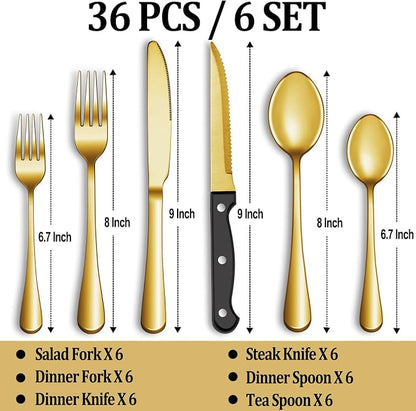 36 Pcs Gold Silverware Set - Image 2
