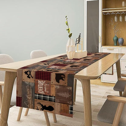 Rustic Cabin Moose Deer Bear Table Runner, Retro Bear Cottage Country Style - Image 2