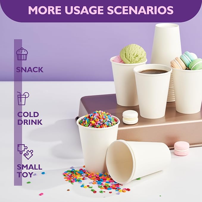 12 oz White Paper Coffee Cups, Disposable Hot Cups - Image 7