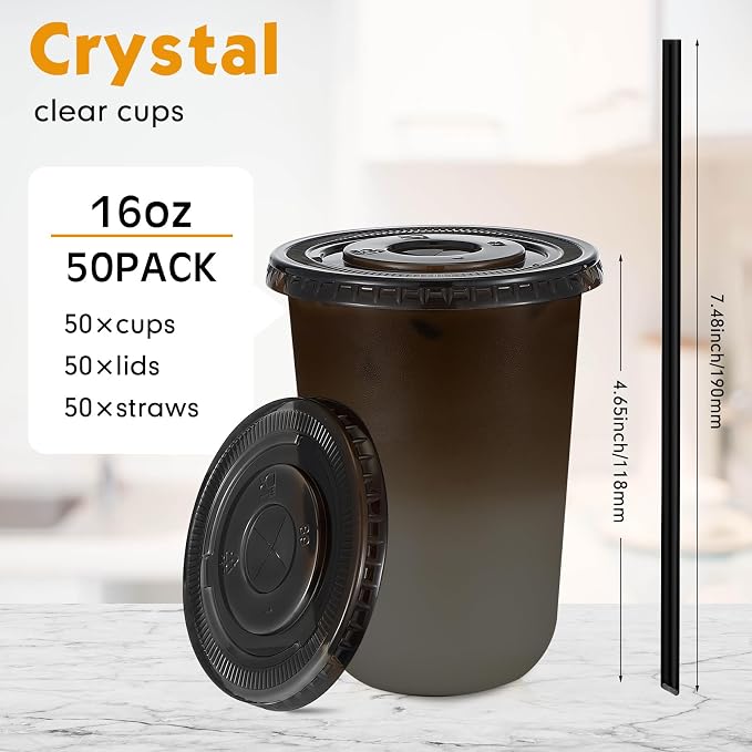 Ziliny 50 Sets 16 oz Black Plastic Cups - Image 3