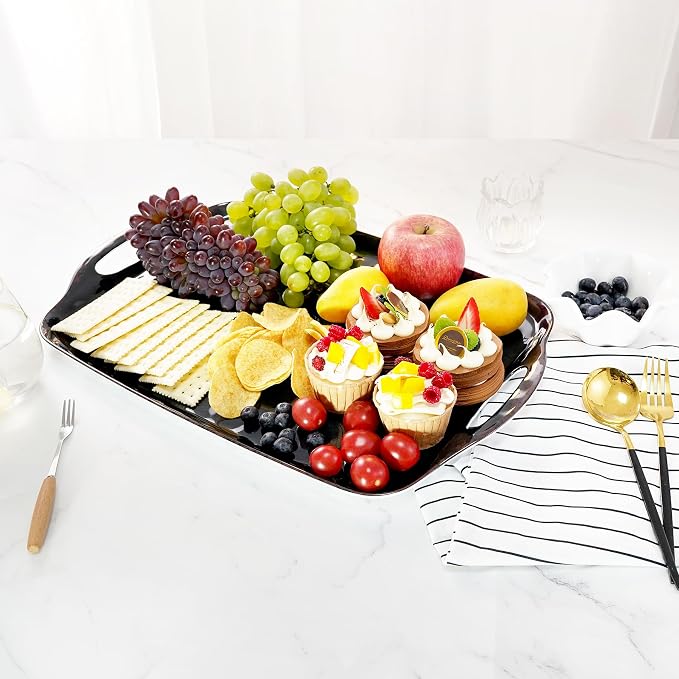 TP Melamine Serving Trays with Handles, Retro Black | Large Rectangular Trays - Image 5